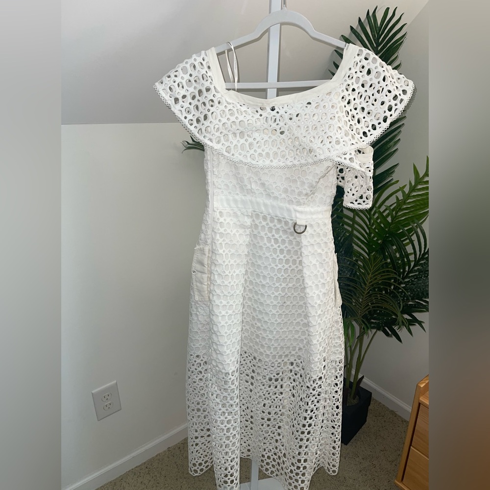 self-portrait Lace Frill Asymmetric Cold shoulder Midi Dress uk size 6 and US 2 - Picture 7 of 7